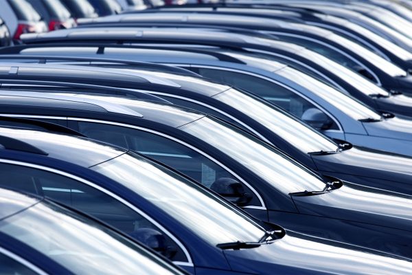 close up with shallow depth of field of brand new cars
